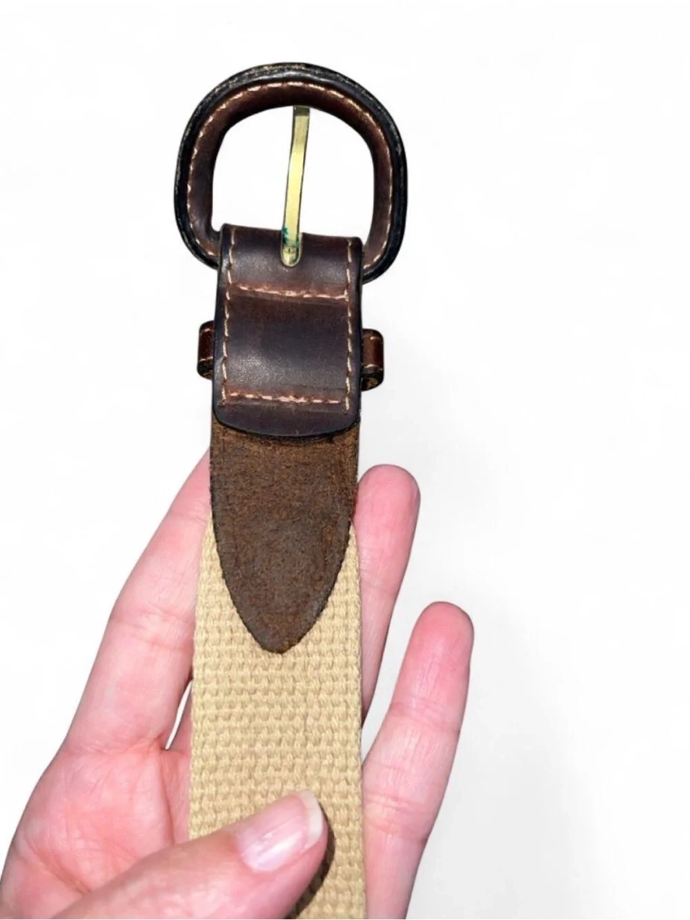 Unisex Canvas and Leather Belt - Brown and Beige